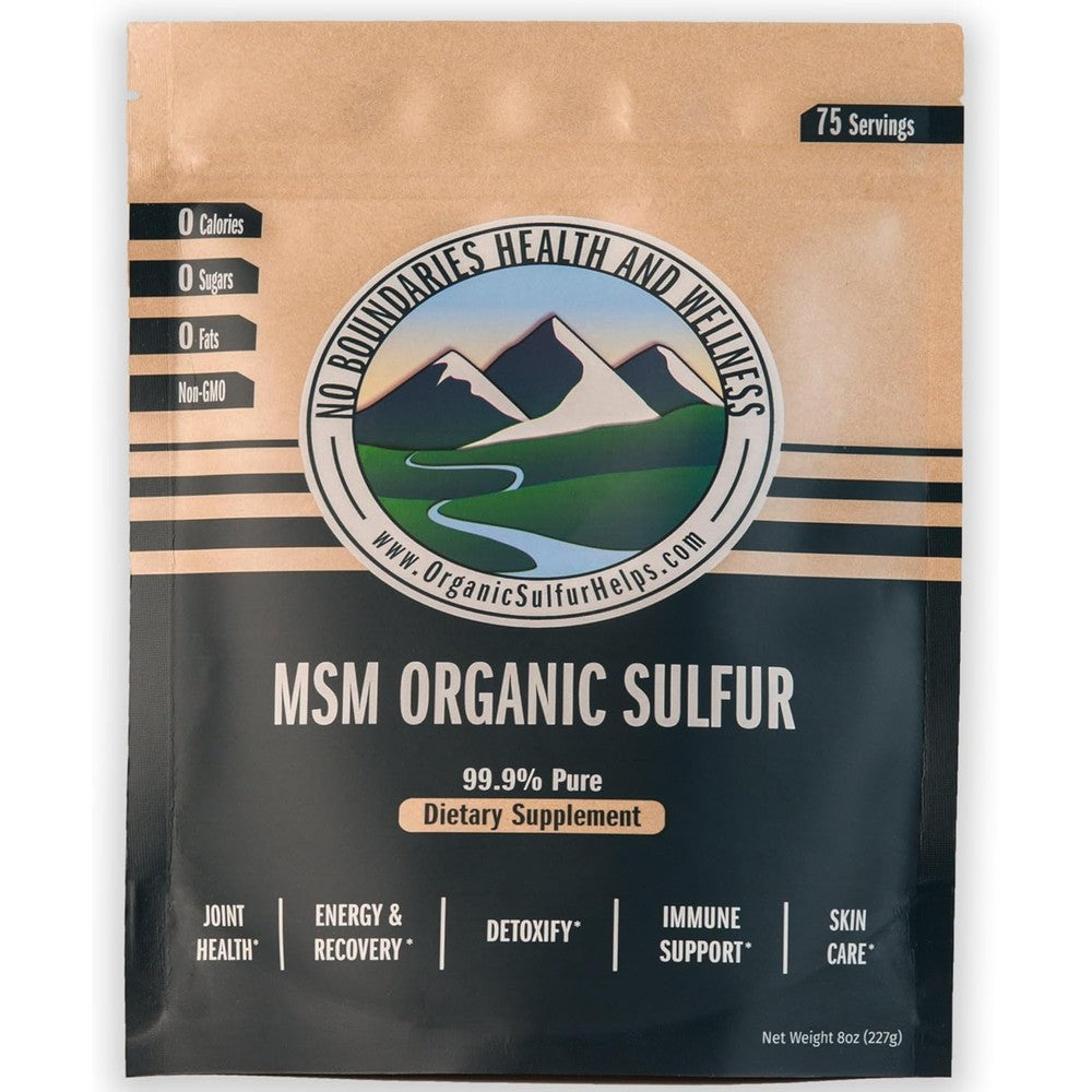 No Boundaries Health and Wellness MSM Organic Sulfur Crystals front view premium dietary supplement