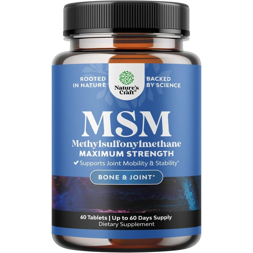 Nature's Craft Pure MSM 1000mg joint support tablets front view bottle