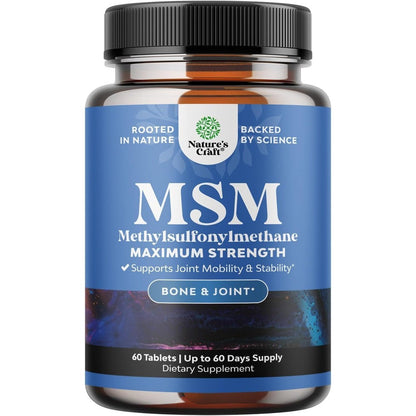 Nature's Craft Pure MSM 1000mg joint support tablets front view bottle