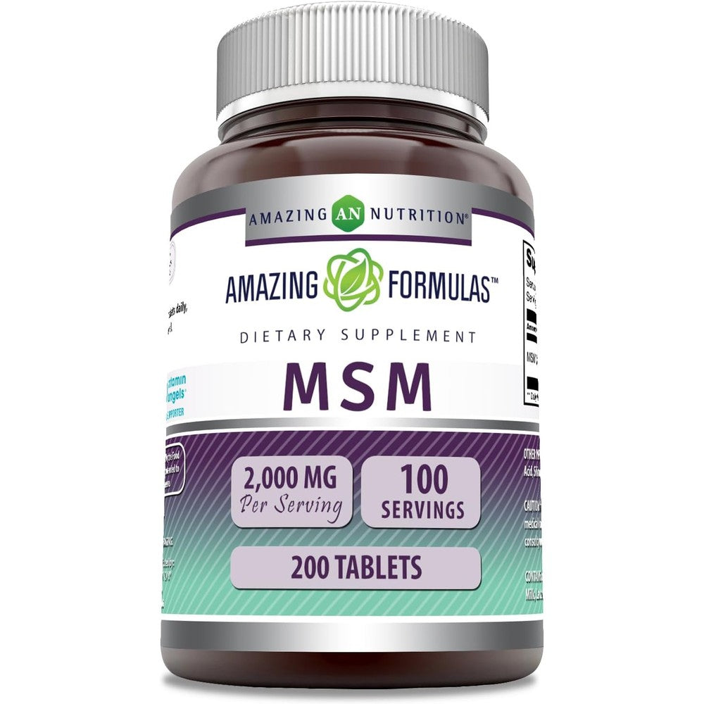Amazing Nutrition MSM 1000 mg 200 tablets front bottle view joint support supplement
