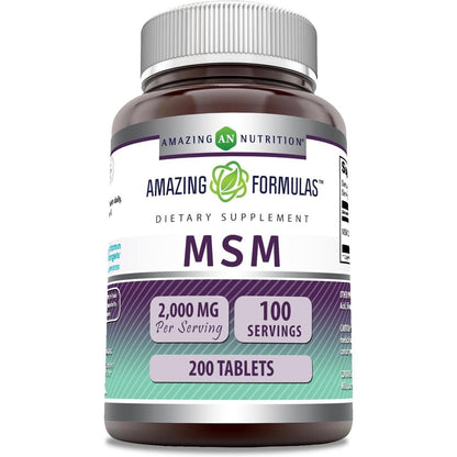 Amazing Nutrition MSM 1000 mg 200 tablets front bottle view joint support supplement