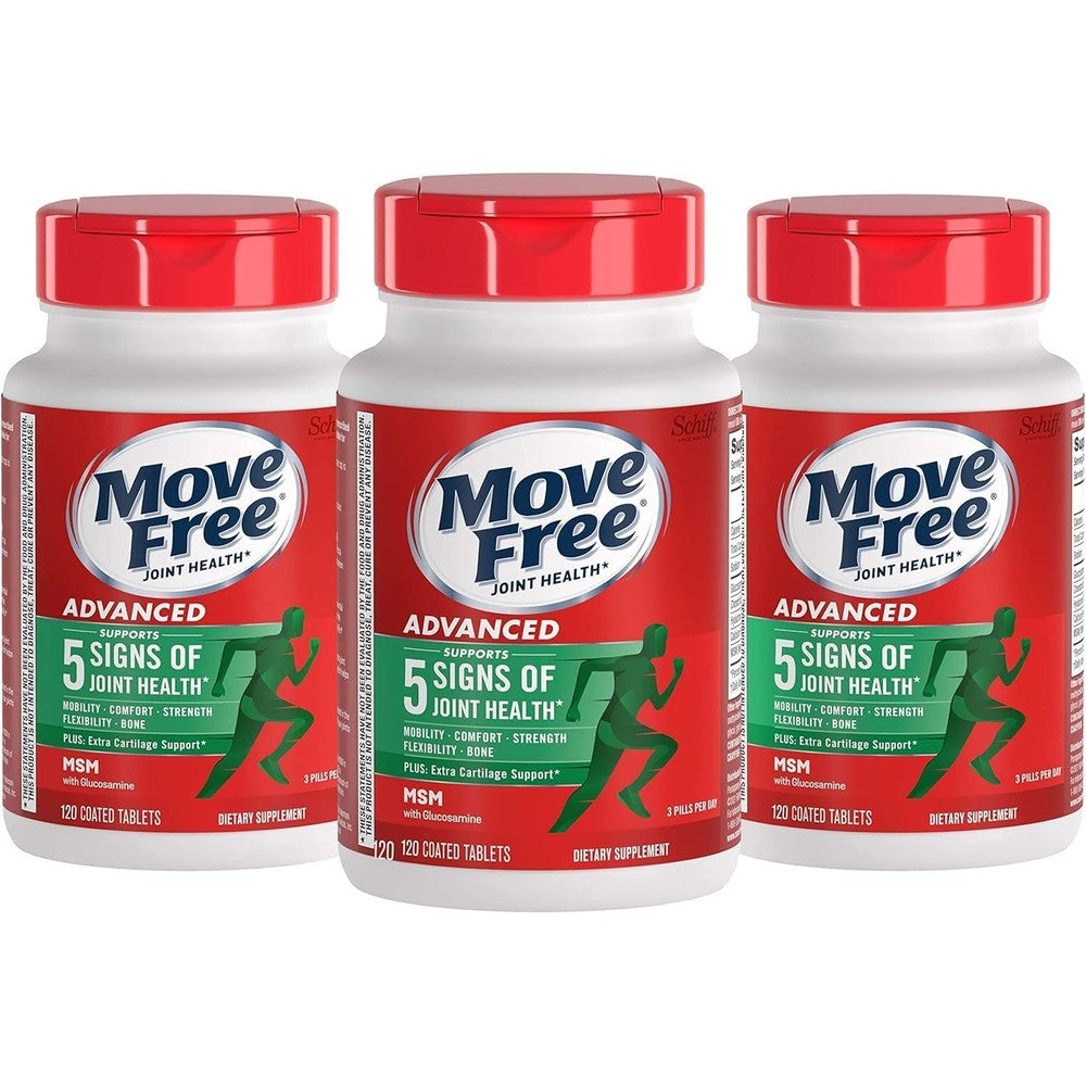 Schiff Move Free Advanced Plus MSM supplement bottles front view joint support