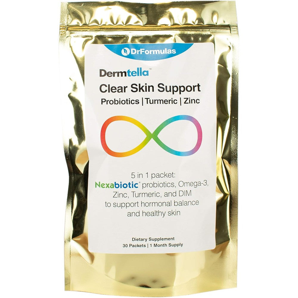 DrFormulas Dermtella Clear Skin Support Packs front view showing packaging and count