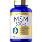 Carlyle MSM Supplement bottle front view showcasing 500mg joint support capsules.