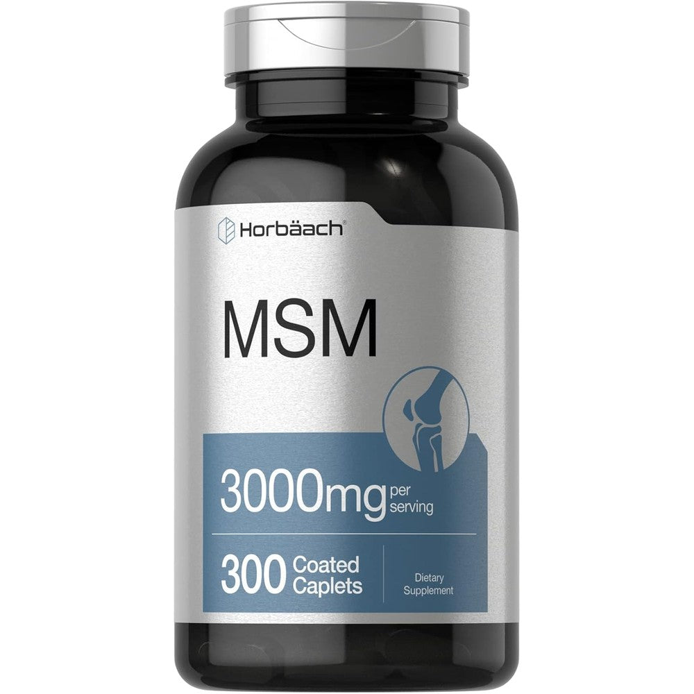 Horbaach MSM 3000mg with Calcium 300 caplets bottle front view for joint health