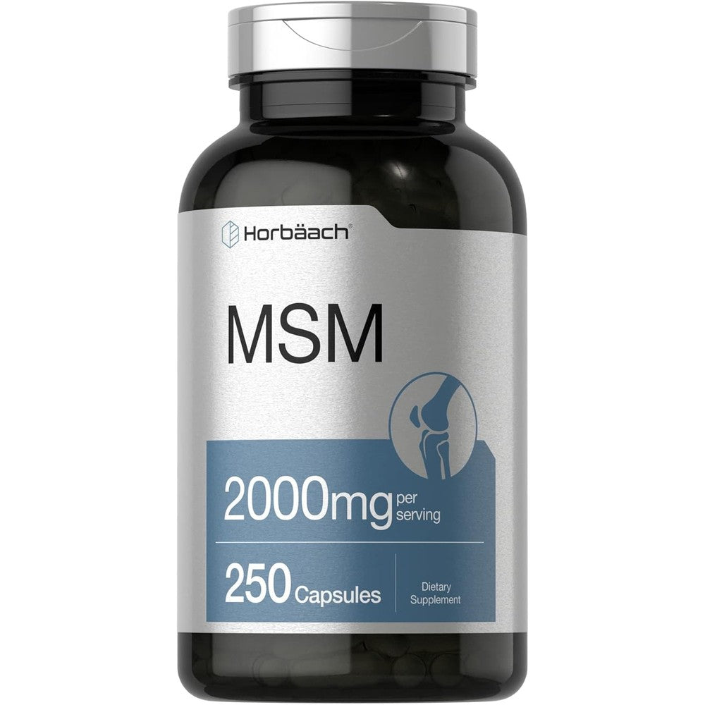 Horbäach MSM 2000mg capsules bottle front view joint supplement