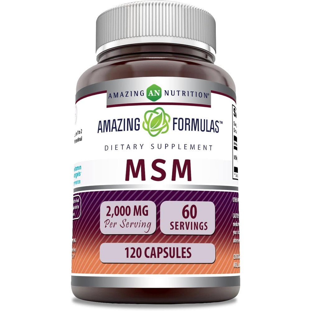 Amazing Nutrition MSM 2000mg 120 Capsules front view bottle for joint health