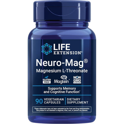 Life Extension Neuro-Mag Magnesium L-Threonate front view bottle of brain health supplement.