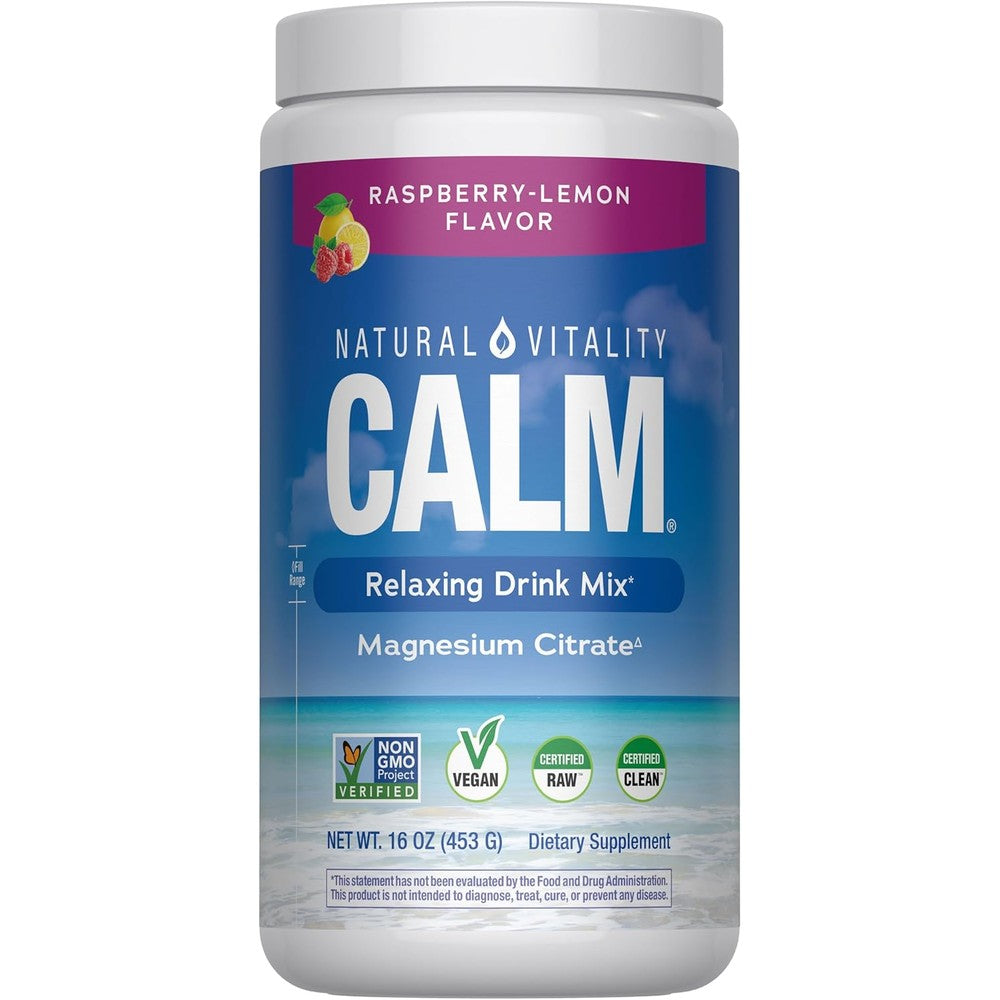 Natural Vitality Calm Magnesium Citrate Powder 16 Ounce front view bottle for stress relief