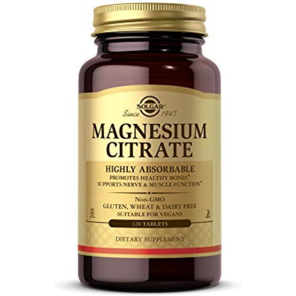 Solgar Magnesium Citrate 120 tablets front label view highlighting 400mg per serving