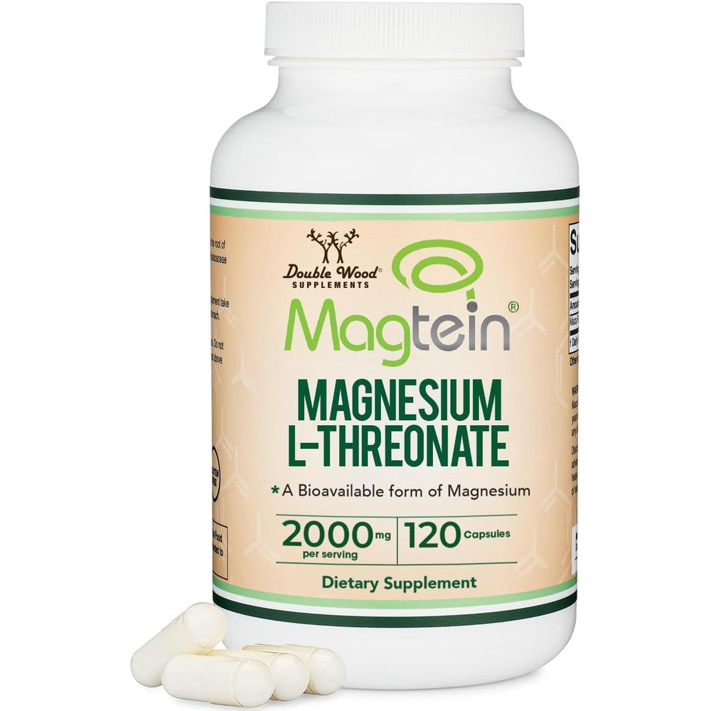 Double Wood Supplements Magnesium L Threonate Magtein front view bottle showing premium brain health formula