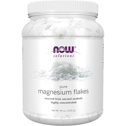NOW Foods Pure Magnesium Flakes 54 Ounce front view jar showing ancient Zechstein seabed source