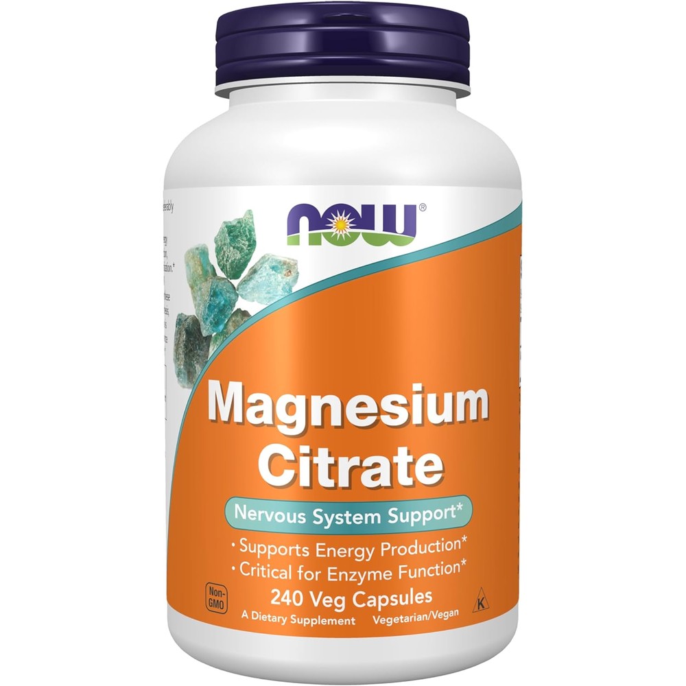 NOW Foods Magnesium Citrate 400 Milligram 240 Vegetarian Capsules front bottle view