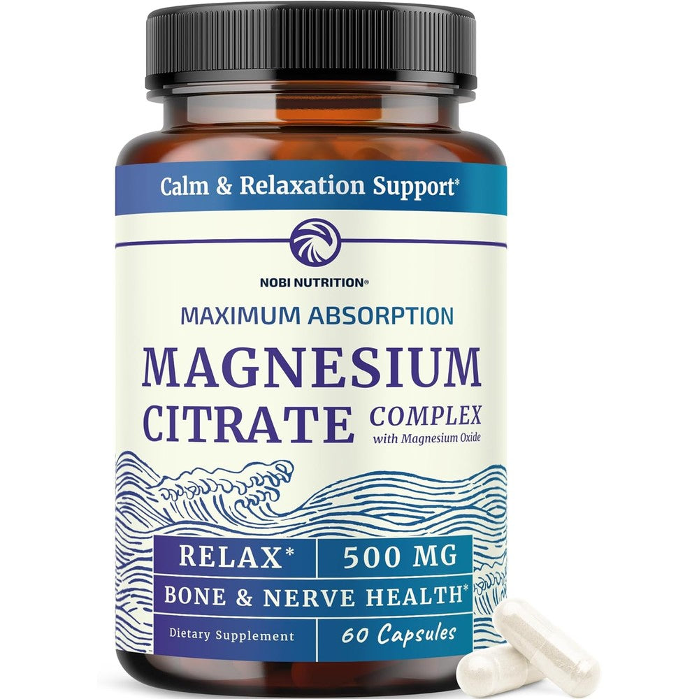 Nobi Nutrition Magnesium Citrate Complex front view bottle for constipation relief