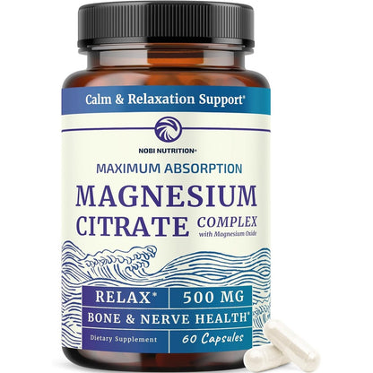 Nobi Nutrition Magnesium Citrate Complex front view bottle for constipation relief