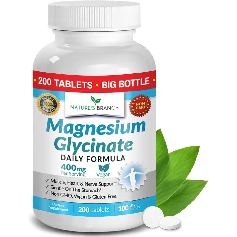 Dista USA Natures Branch Magnesium Glycinate front view bottle for muscle recovery.