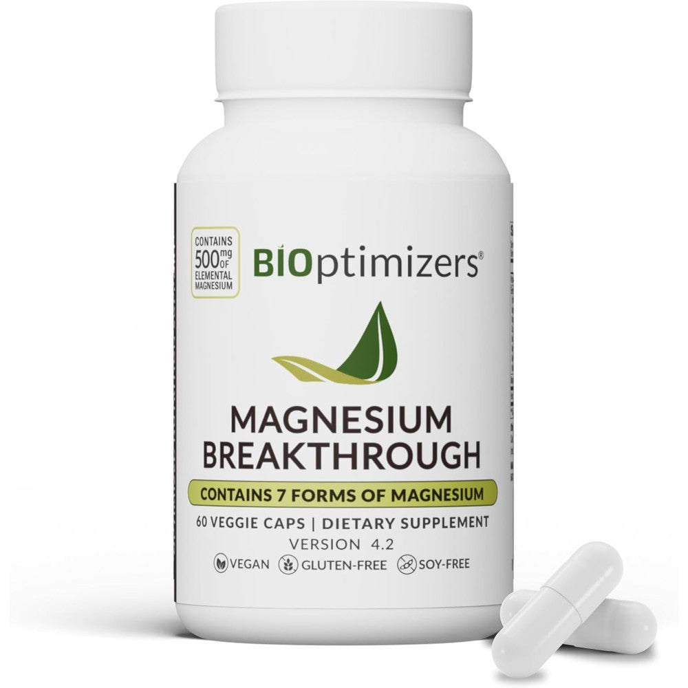 BiOptimizers Magnesium Breakthrough 500mg 60 capsules front view bottle