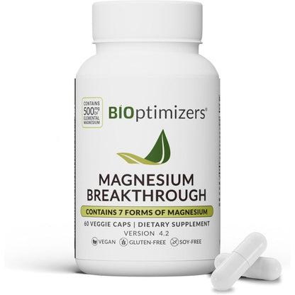 BiOptimizers Magnesium Breakthrough 500mg 60 capsules front view bottle