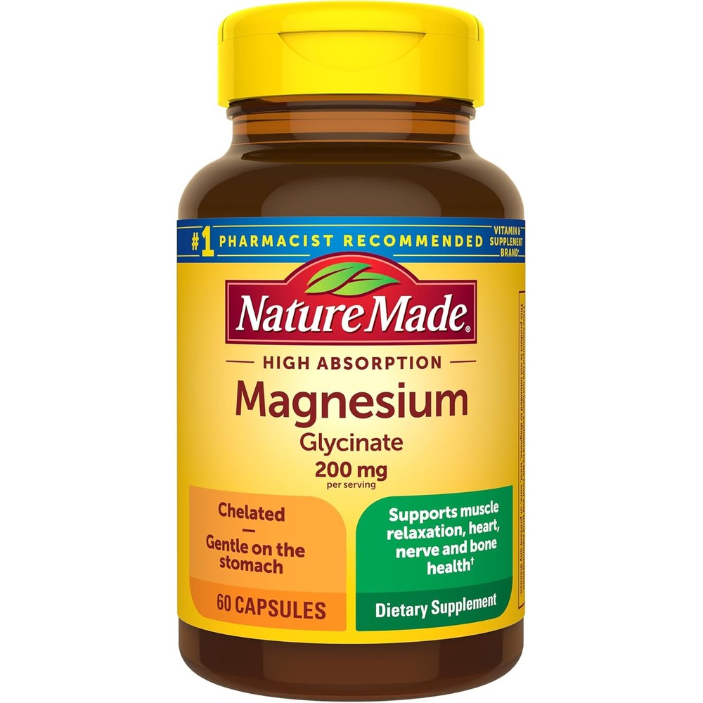 Nature Made Magnesium Glycinate 200mg 60 capsules front view bottle authentic supplement