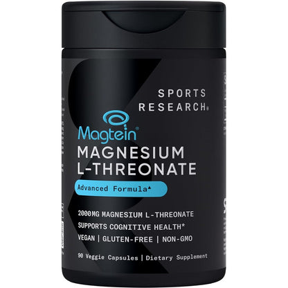 Sports Research Magnesium L-Threonate 90 veggie capsules front bottle view for brain health