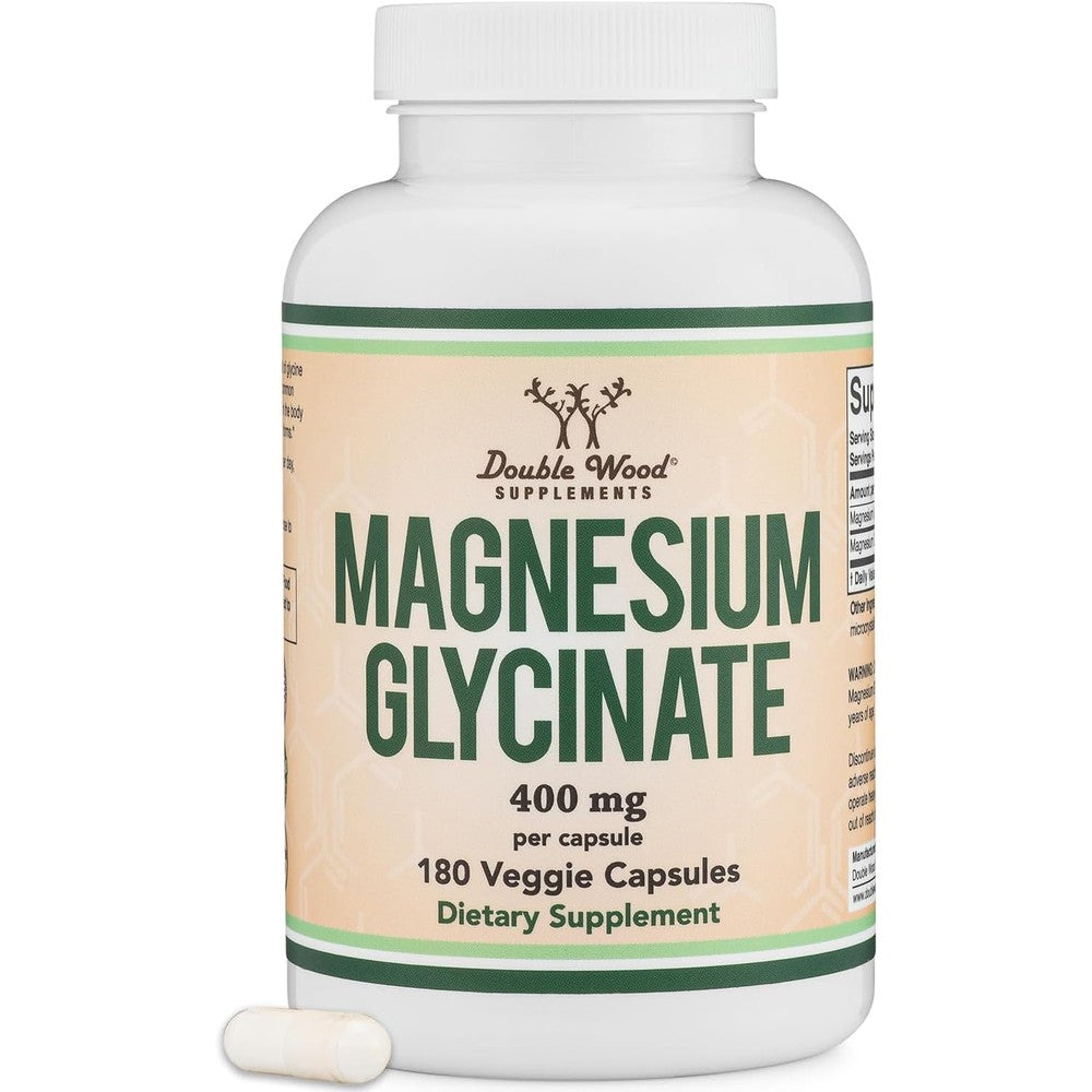 Double Wood Supplements Magnesium Glycinate 400mg front view bottle for high absorption sleep support