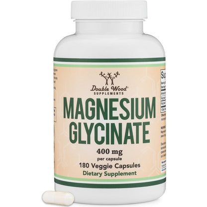 Double Wood Supplements Magnesium Glycinate 400mg front view bottle for high absorption sleep support