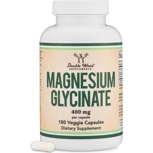 Double Wood Supplements Magnesium Glycinate 400mg front view bottle for high absorption sleep support