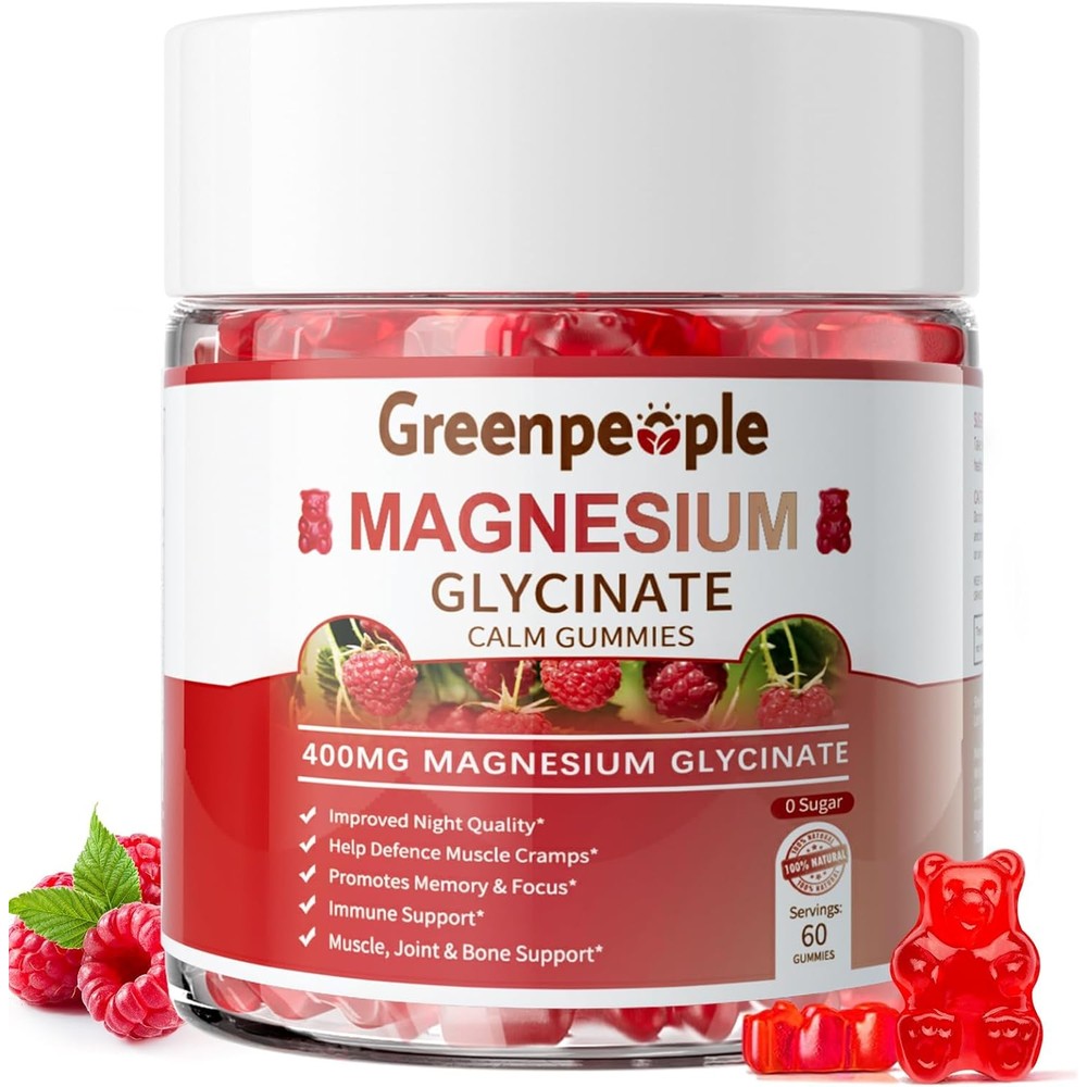 GREENPEOPLE Magnesium Glycinate 400 Milligrams Gummies front bottle view for authentic wellness import.