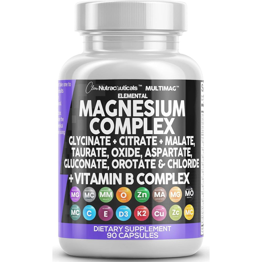 Clean Nutraceuticals Magnesium Complex 180 capsules bottle front view showing advanced 9 in 1 formula