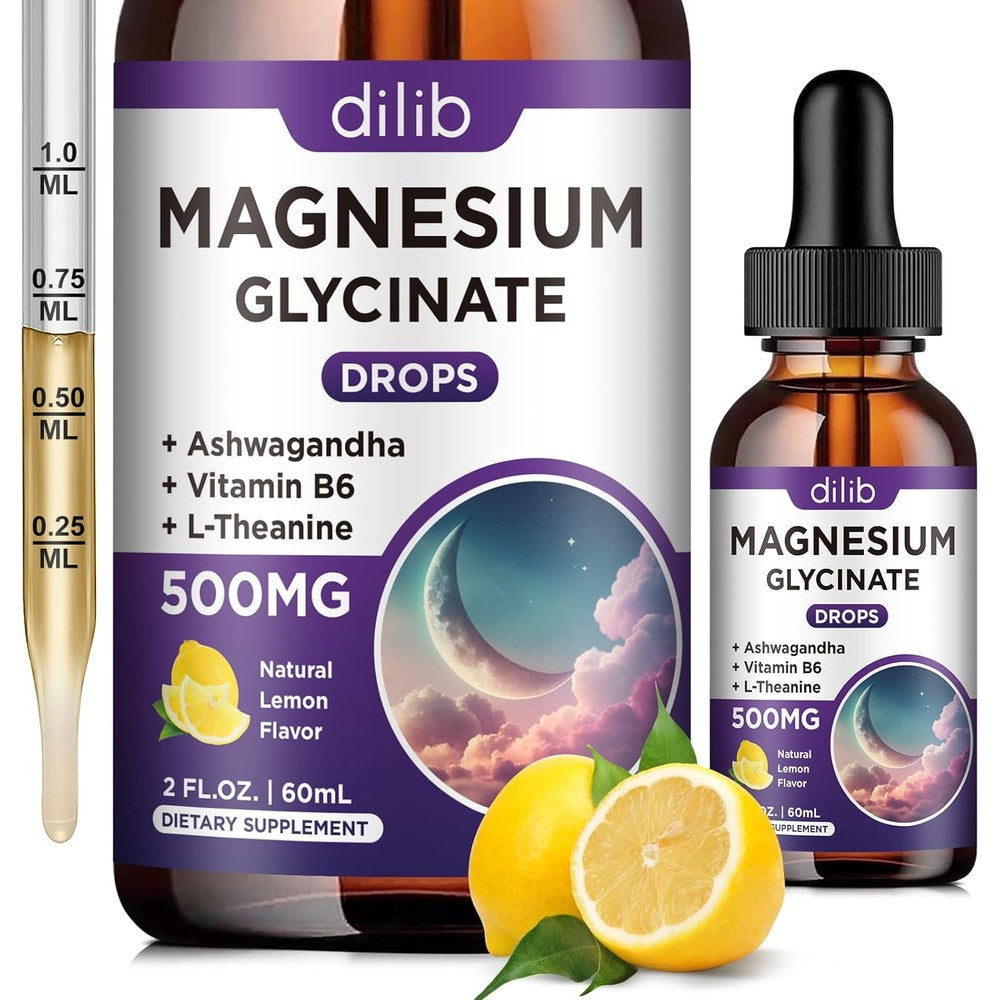 Dilib Magnesium Glycinate 500 Milligram Liquid Drops front view bottle for stress relief