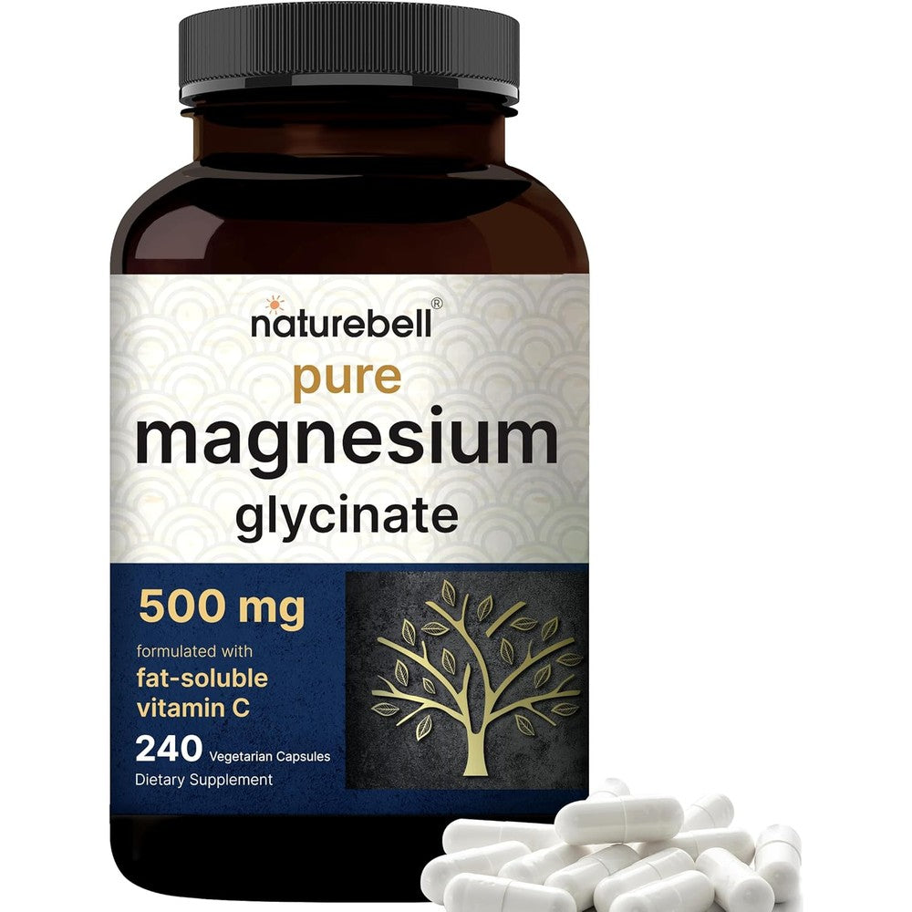 NatureBell Pure Magnesium Glycinate 500mg supplement bottle front view