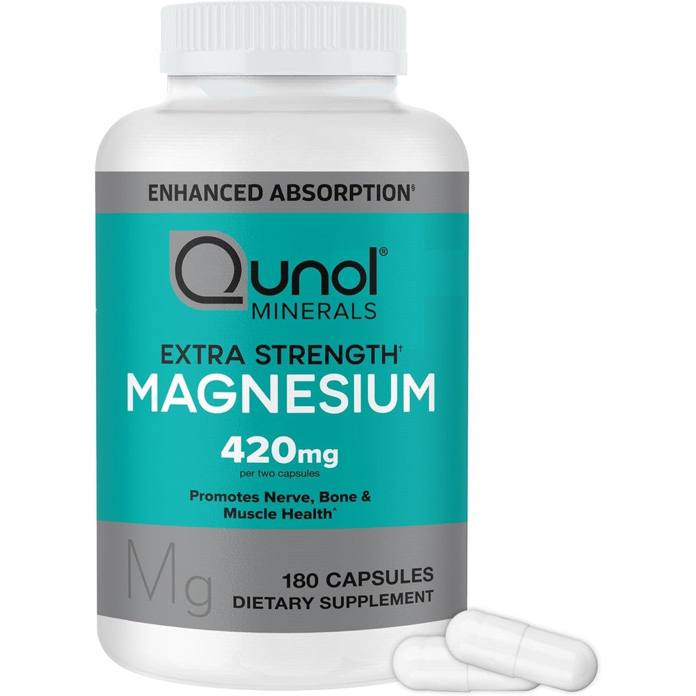 Qunol Magnesium 420mg Extra Strength 180 Capsules front view bottle