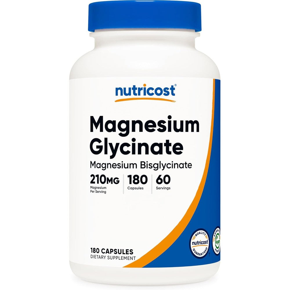 Nutricost Magnesium Glycinate 180 capsules front bottle view dietary supplement
