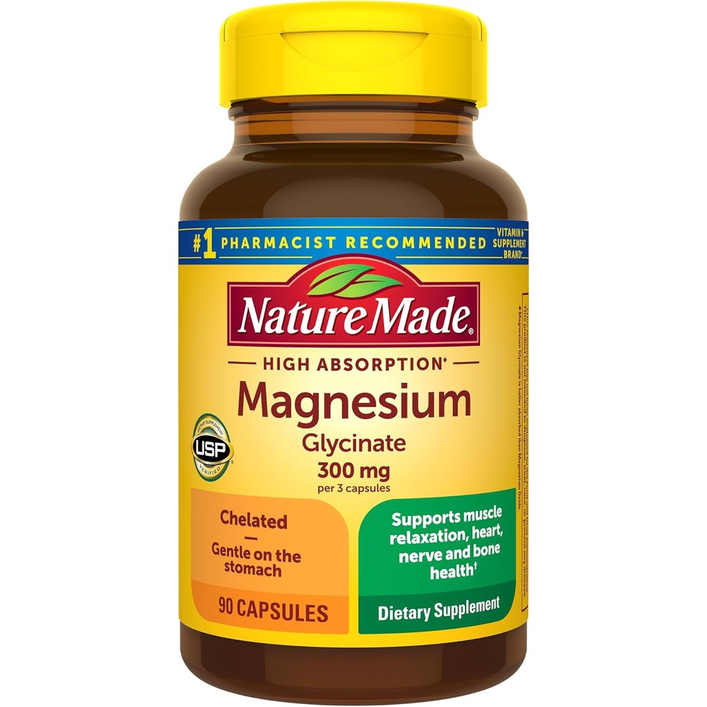 Nature Made High Absorption Magnesium Glycinate capsules front view yellow label bottle