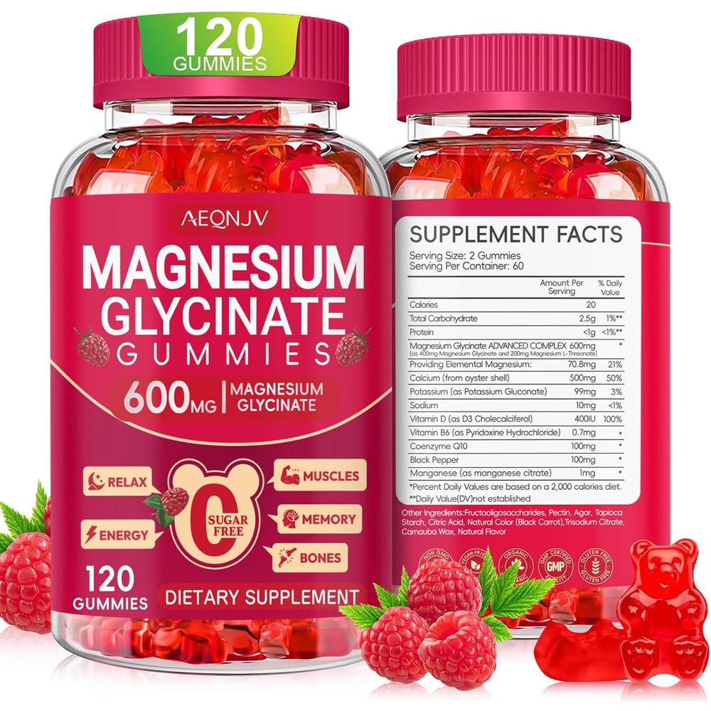 Cytona Sugar Free Magnesium Glycinate 600mg bottle front view showing 120 raspberry flavored chewable gummies