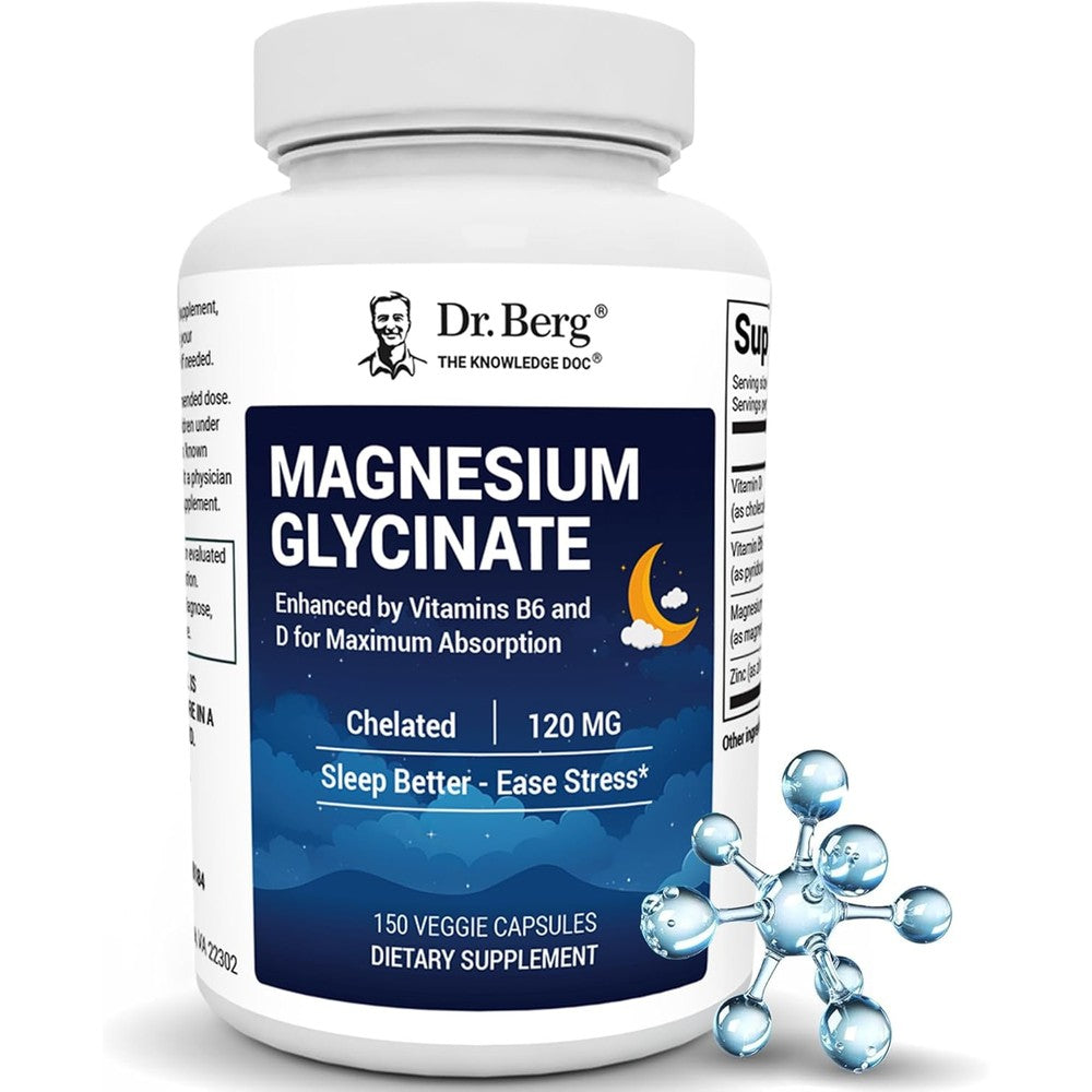 Dr Berg Magnesium Glycinate front view bottle showing 150 capsules label