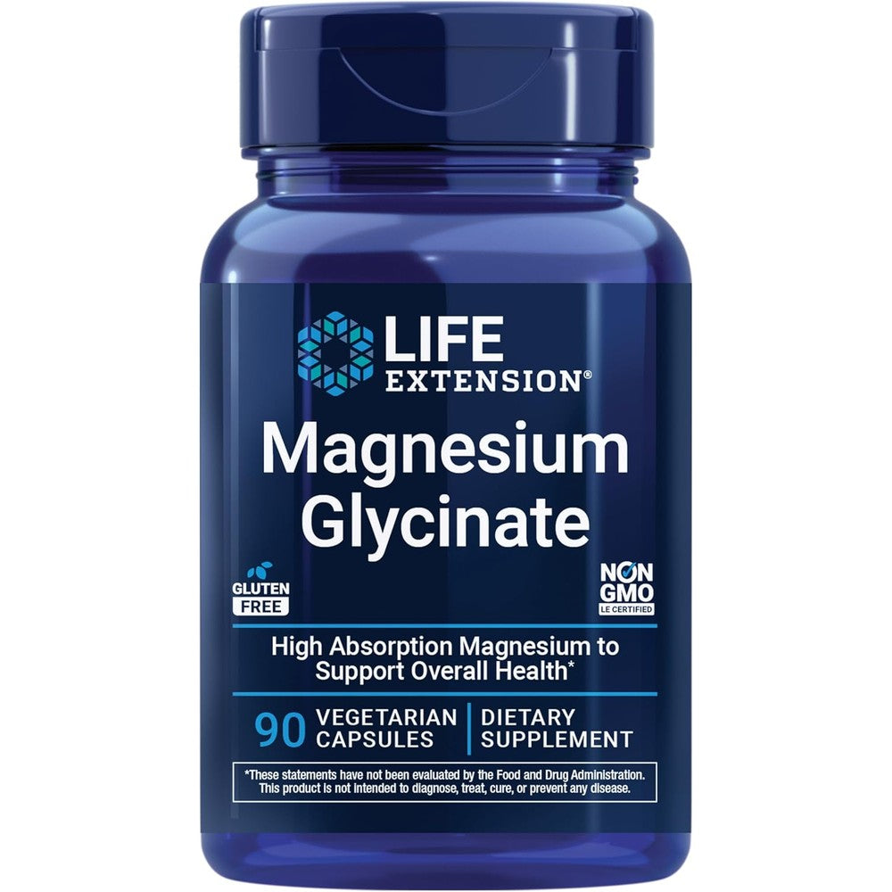 Life Extension Magnesium Glycinate ninety vegetarian capsules front bottle view