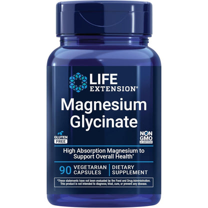 Life Extension Magnesium Glycinate ninety vegetarian capsules front bottle view