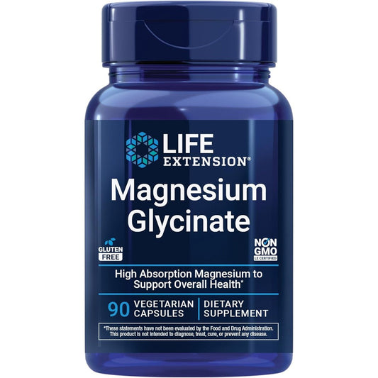 Life Extension Magnesium Glycinate ninety vegetarian capsules front bottle view
