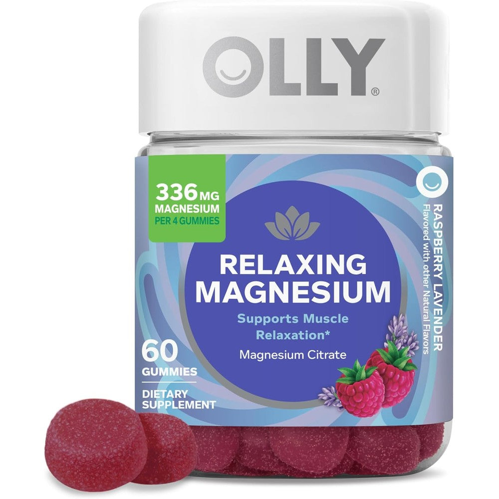 OLLY Relaxing Magnesium Citrate Gummies 60 Count front view bottle for stress relief