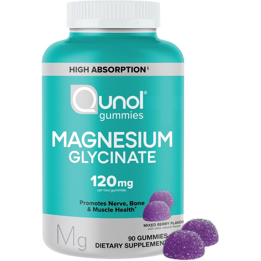 Qunol Magnesium Glycinate Gummies front view bottle for high absorption mineral support