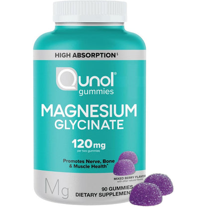 Qunol Magnesium Glycinate Gummies front view bottle for high absorption mineral support