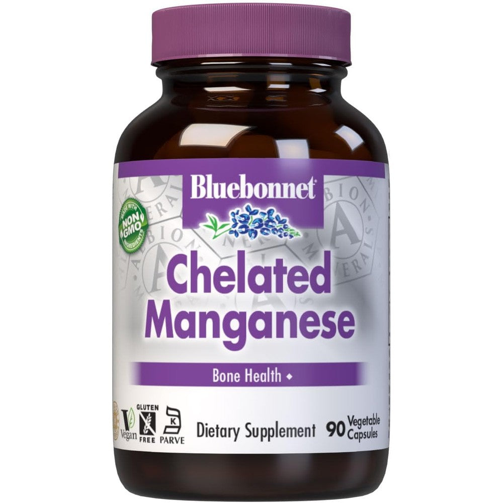 Bluebonnet Nutrition Albion Chelated Manganese 10mg 90 Vegetable Capsules front view