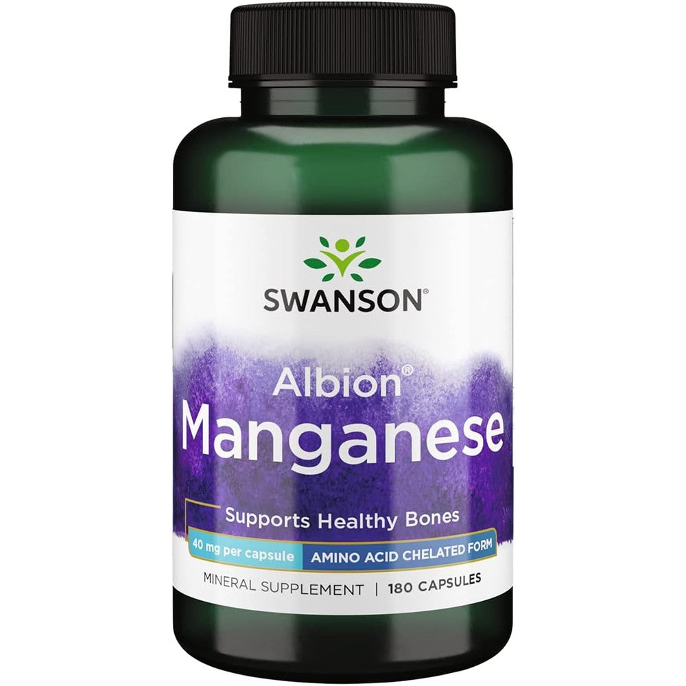 Swanson Albion Chelated Manganese 40mg 180 Capsules front view bottle