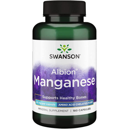 Swanson Albion Chelated Manganese 40mg 180 Capsules front view bottle