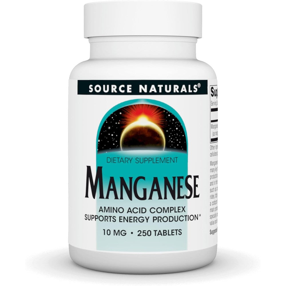 Source Naturals Manganese Amino Acid Complex 10mg 250 Tablets front view
