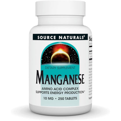 Source Naturals Manganese Amino Acid Complex 10mg 250 Tablets front view