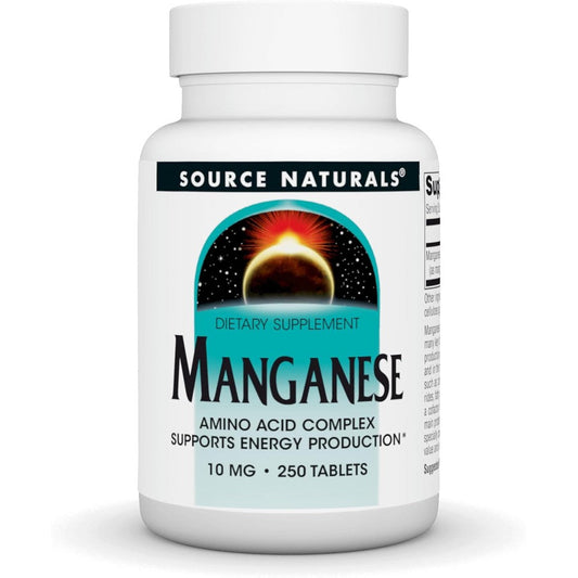 Source Naturals Manganese Amino Acid Complex 10mg 250 Tablets front view