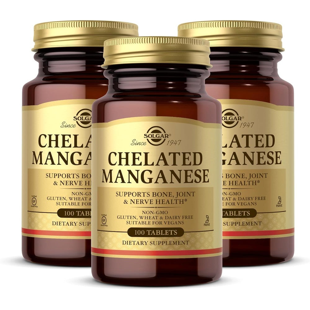 Solgar Chelated Manganese 100 Tablets Pack of 3 front packaging view
