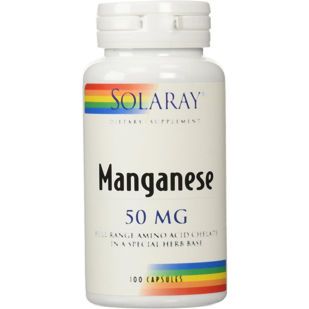 Solaray Manganese 50 mg 100 capsules bottle front view bone health supplement